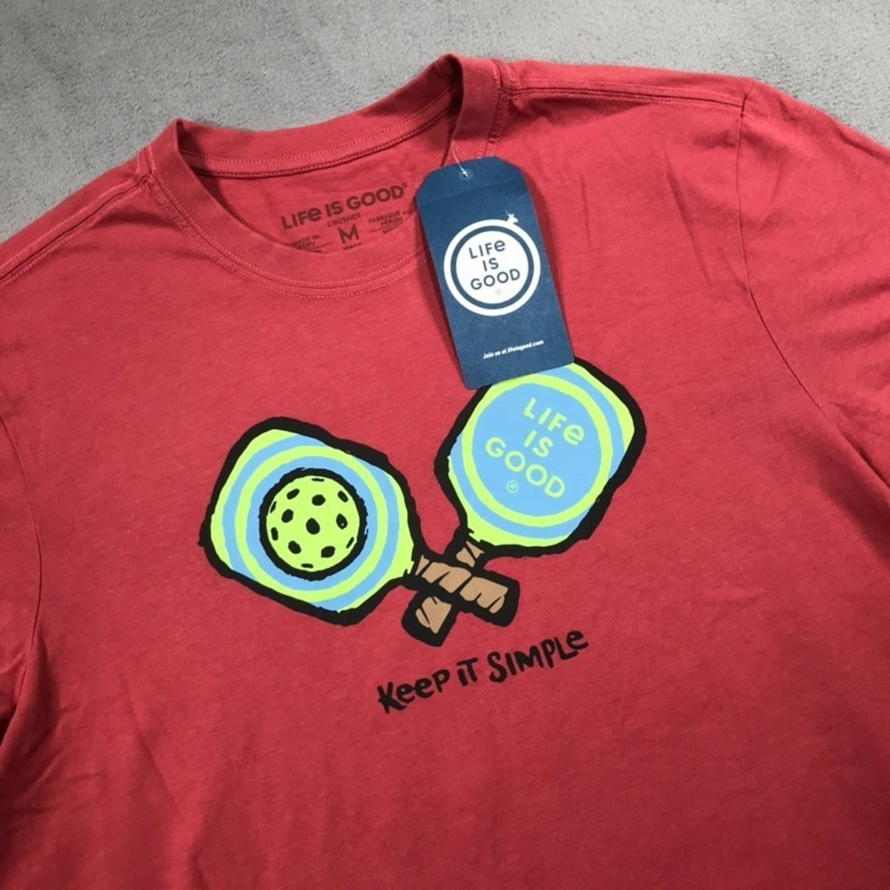 Life Is Good Pickleball T Shirt Mens Medium Red Keep It Simple Crusher Tee NEW